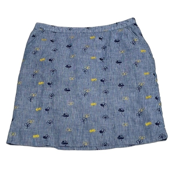 White Stuff Skirt Blue White Stripes Floral Embroidered Size 8 - Picture 2 of 12